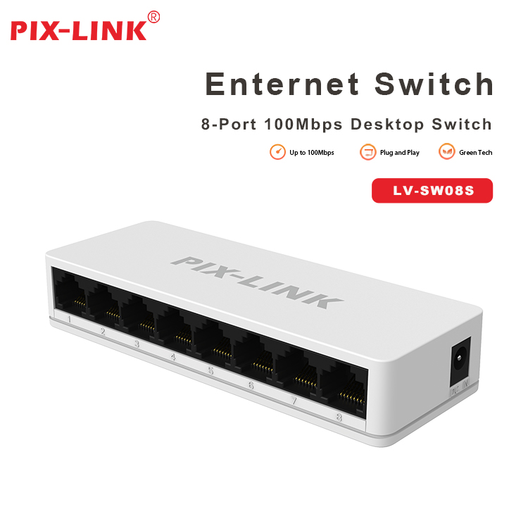 PIX-LINK 8 Port 100M Switch Plug and Play Network Switch for Wireless AP